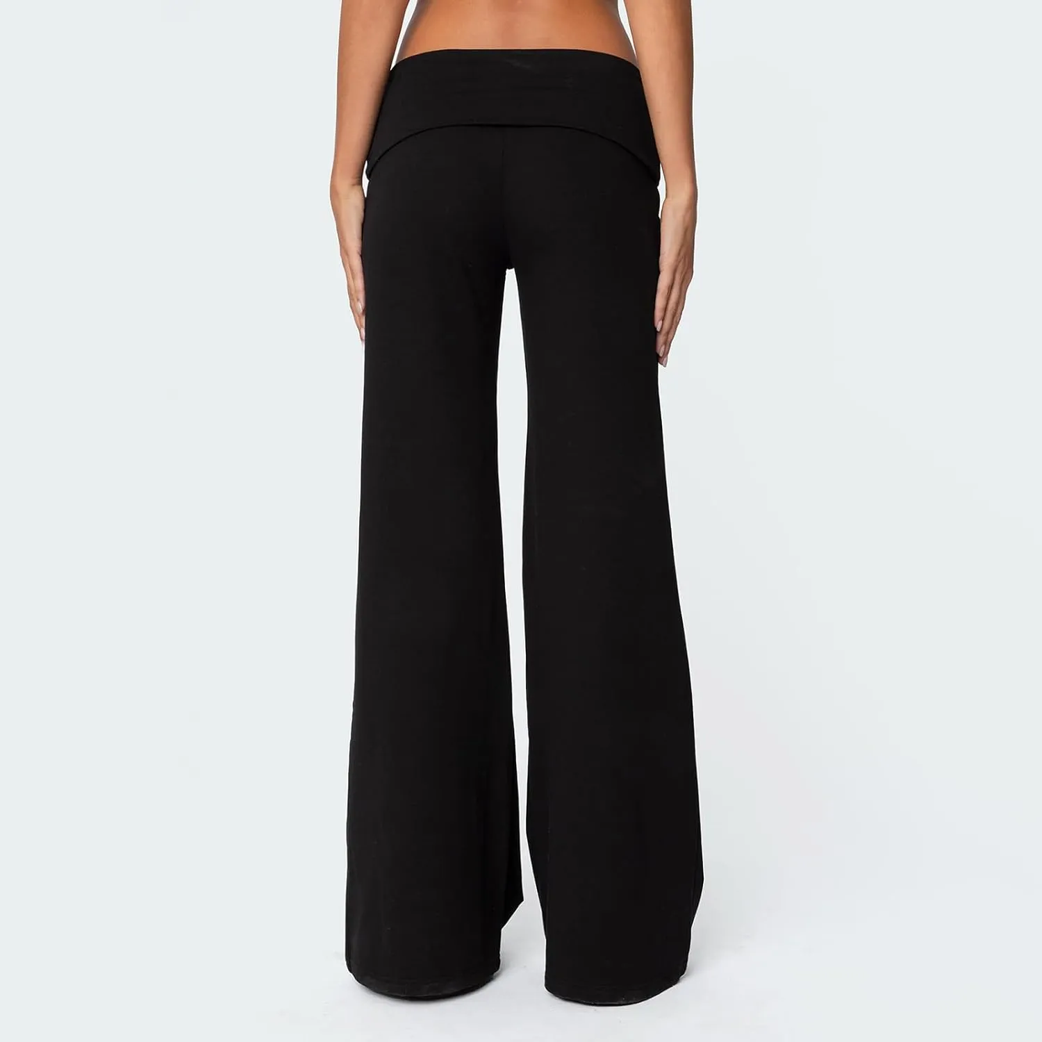 NZNDSHD Fold Over Yoga Pants for Women Low Rise Straight Leg Sweatpants Y2k Solid Color Stretchy Loose Gym Lounge Leggings