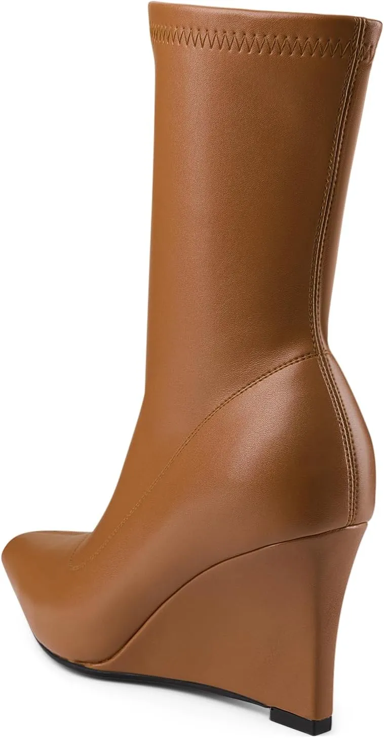 Oh Mispares Women’s Mid Calf Boots Wedge Heel Pointed Toe Side Zipper Comfortable Ankle Short Boots Closed Toe Elegant Party Dress Booties 3 Inches