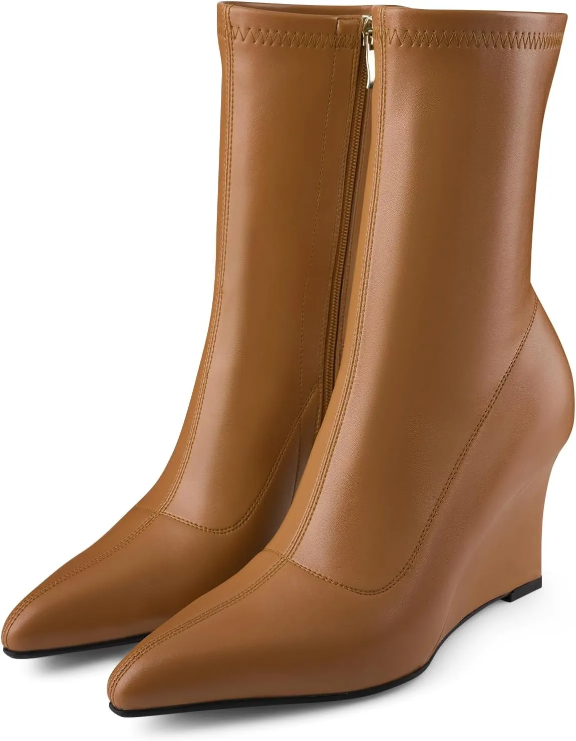 Oh Mispares Women’s Mid Calf Boots Wedge Heel Pointed Toe Side Zipper Comfortable Ankle Short Boots Closed Toe Elegant Party Dress Booties 3 Inches