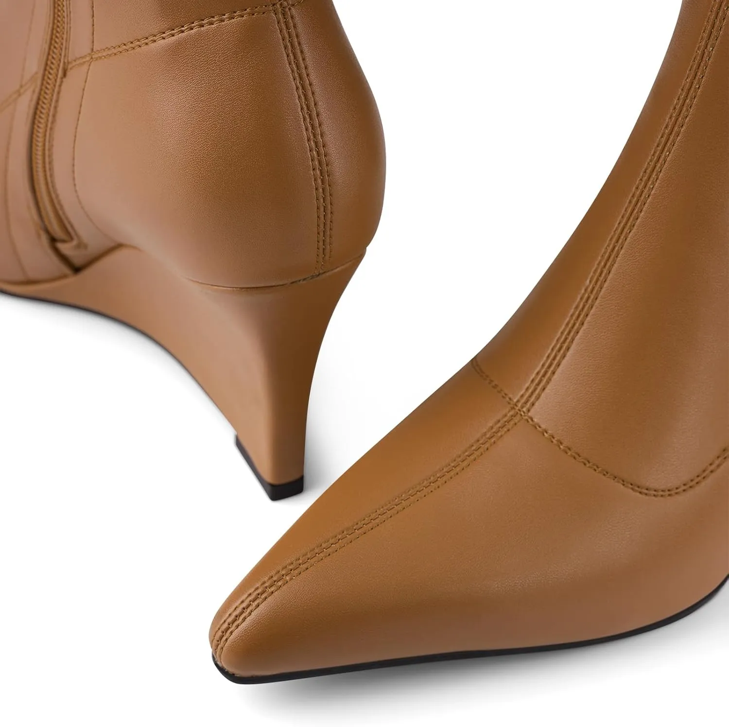 Oh Mispares Women’s Mid Calf Boots Wedge Heel Pointed Toe Side Zipper Comfortable Ankle Short Boots Closed Toe Elegant Party Dress Booties 3 Inches