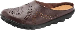 oiangi Women's Vintage Slippers Solid Color Retro Hollow Out Carved Flat Heel Shoes Fashion Comfortable Casual Ladies Non-slip Sandals