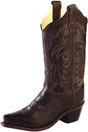 Old West Boys' Fashion Stitched Cowboy Boot Snip Toe Brown