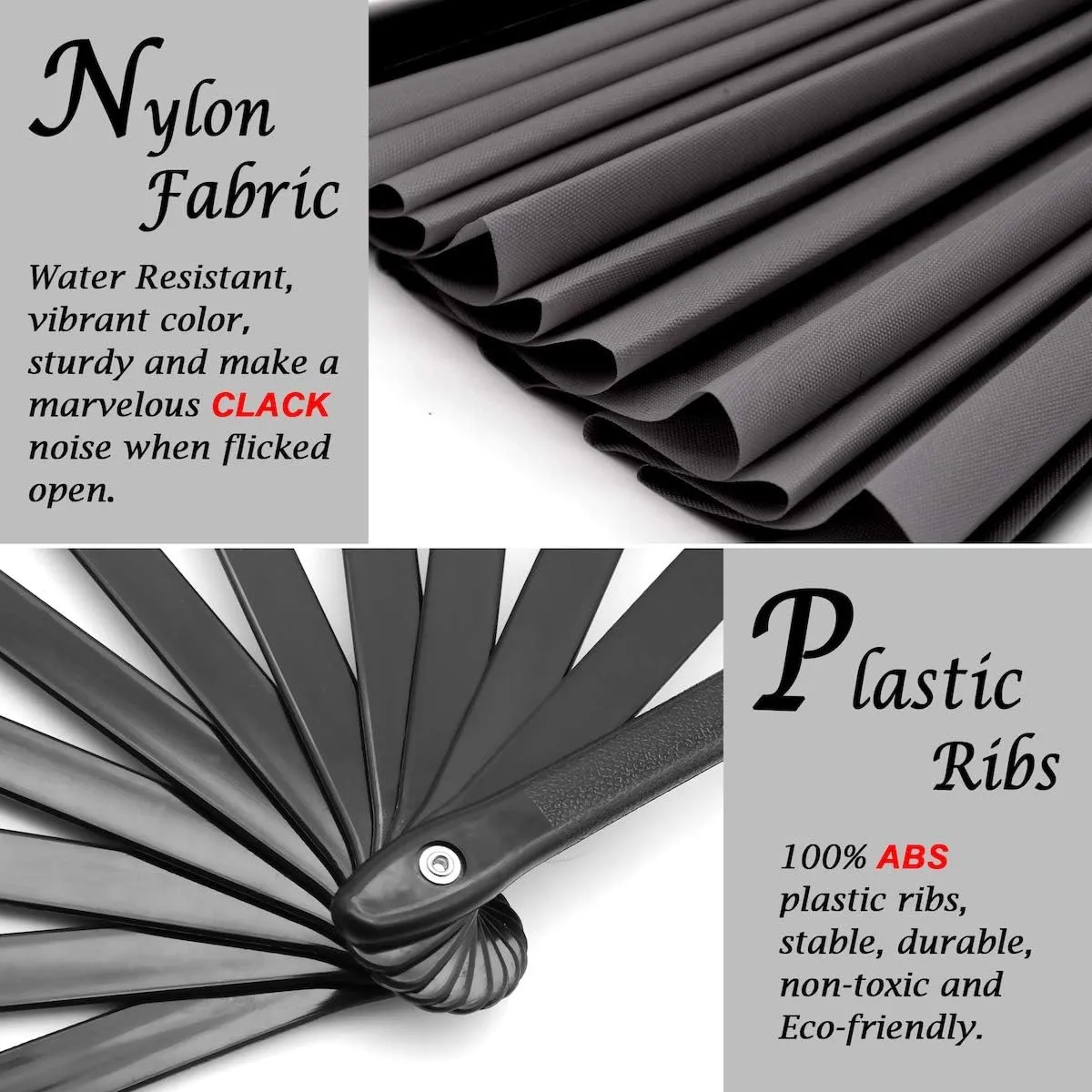OMyTea Large Rave Clack Fan for Line Dancing - Boots on The Ground Folding Hand Fan - Foldable Chinese Tai Chi Kung Fu Fan - for EDM, Music Festival, Hot Flashes, Party, Decoration (Black)