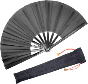 OMyTea Large Rave Clack Fan for Line Dancing - Boots on The Ground Folding Hand Fan - Foldable Chinese Tai Chi Kung Fu Fan - for EDM, Music Festival, Hot Flashes, Party, Decoration (Black)