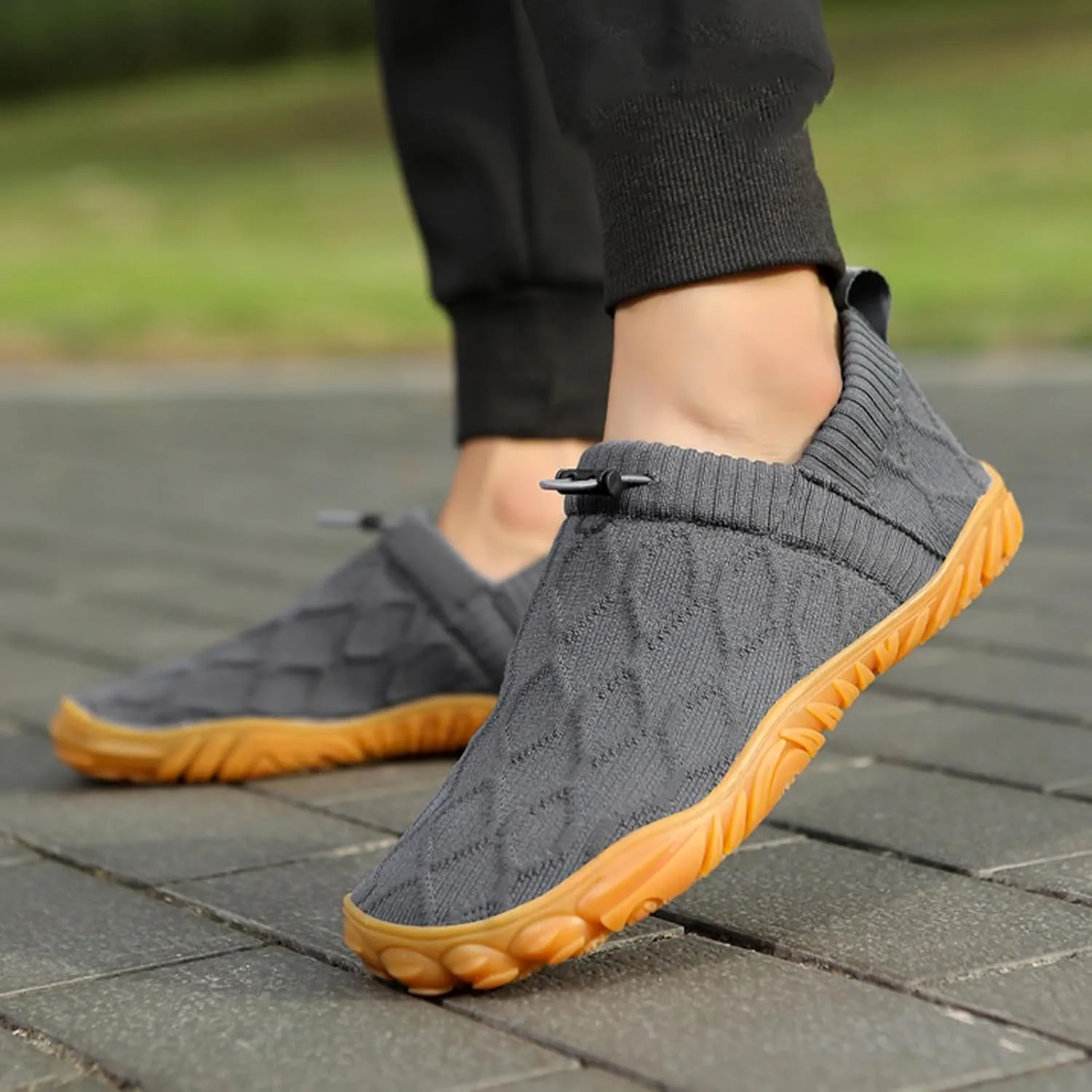 Oobend Slip On Barefoot Shoe,Oobend Recovery Slip On Shoes for Men,Breathable Lightweight Non-Slip Running Sneakers(Gray,US 8)