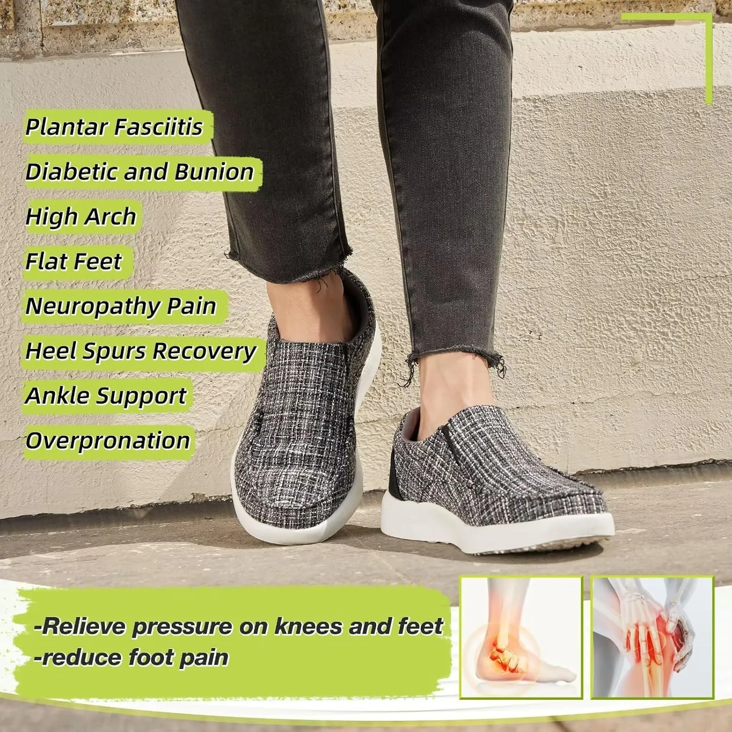 OrthoComfoot Women's Orthopedic Comfortable Walking Shoes, Casual Arch Support Slip-On Shoes for Plantar Fasciitis, Breathable Orthotic Loafers for Foot and Heel Pain Relief