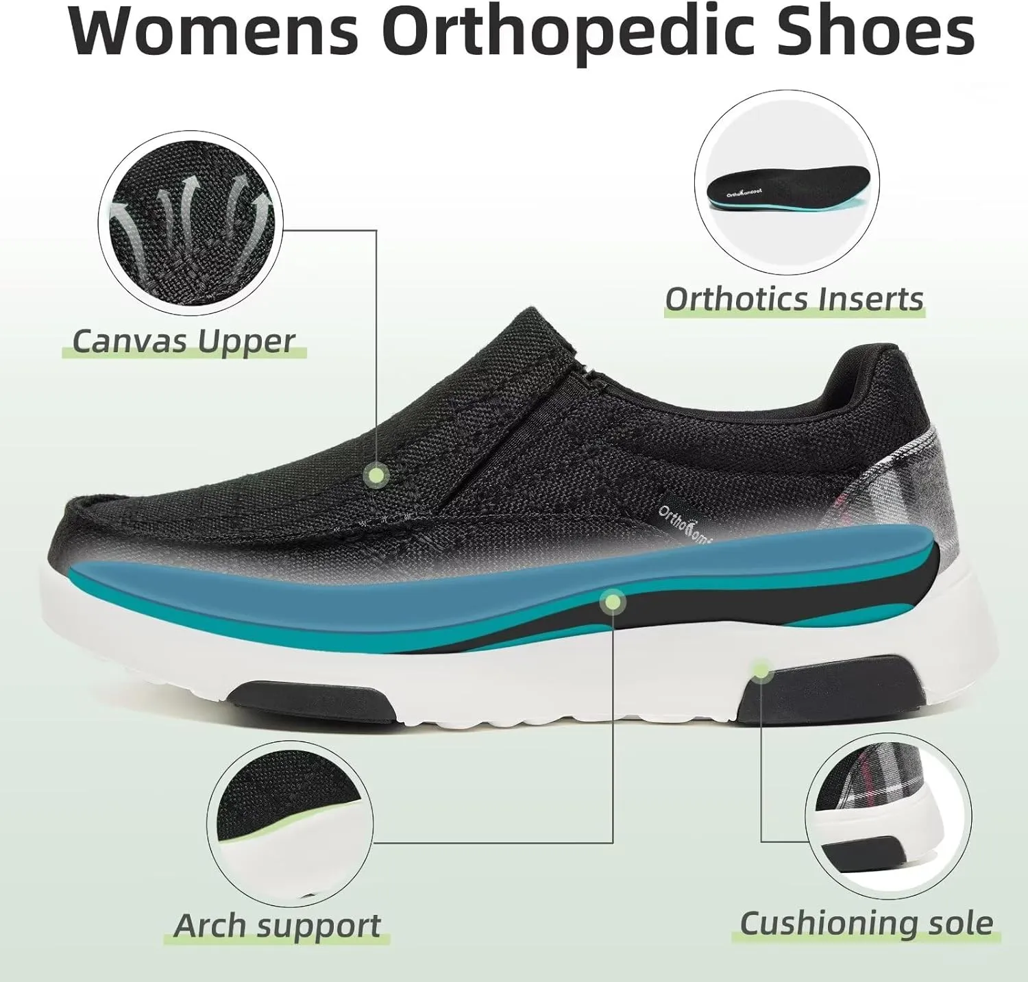 OrthoComfoot Women's Orthopedic Comfortable Walking Shoes, Casual Arch Support Slip-On Shoes for Plantar Fasciitis, Breathable Orthotic Loafers for Foot and Heel Pain Relief