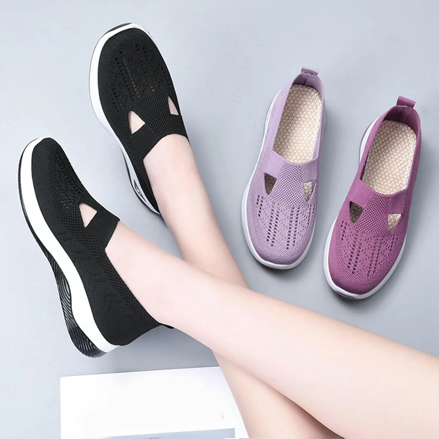 Orthowalkway Womens Shoes, Zapatos Ortopédicos para Mujer, Women's Comfortable Breathable Knitted Sneakers
