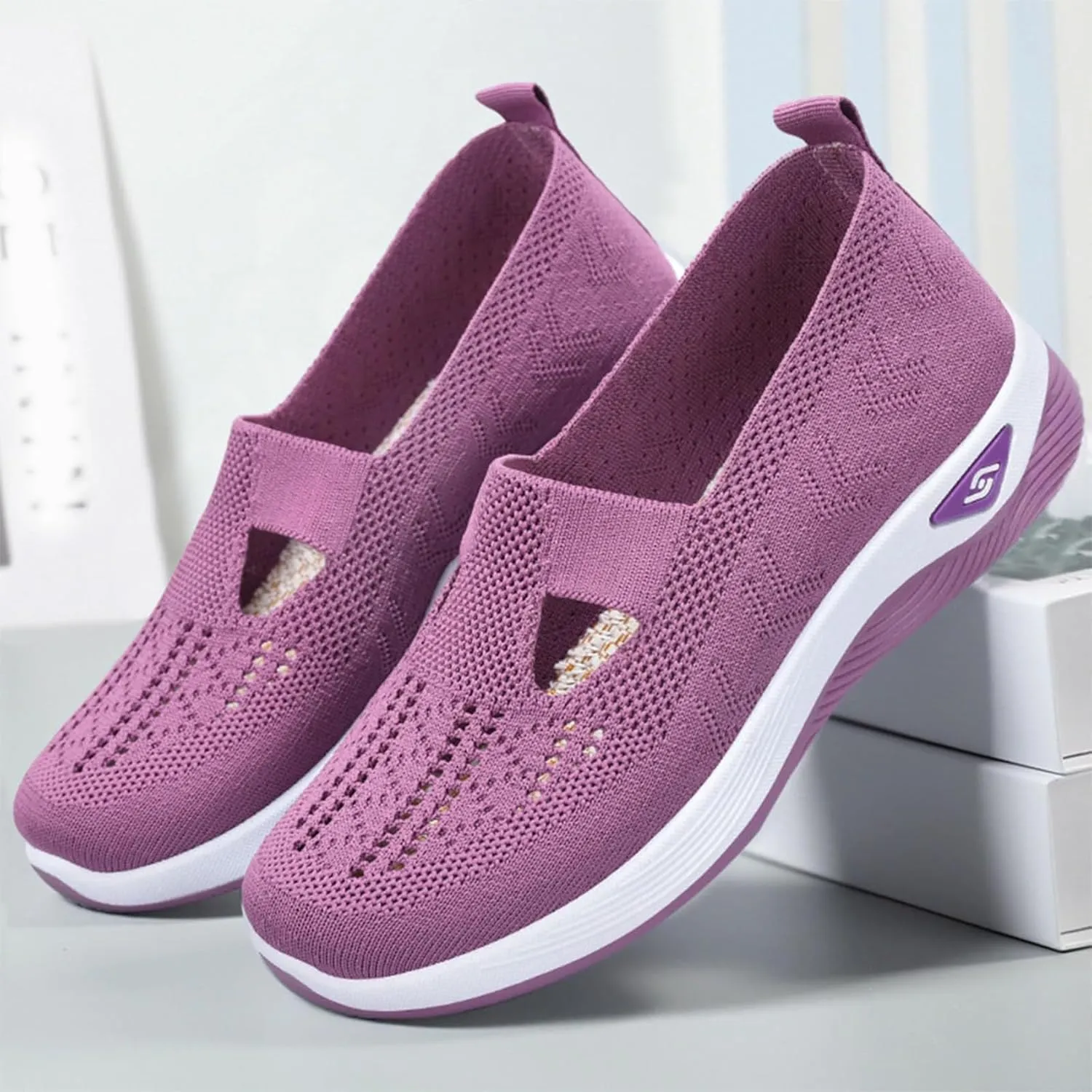 Orthowalkway Womens Shoes, Zapatos Ortopédicos para Mujer, Women's Comfortable Breathable Knitted Sneakers