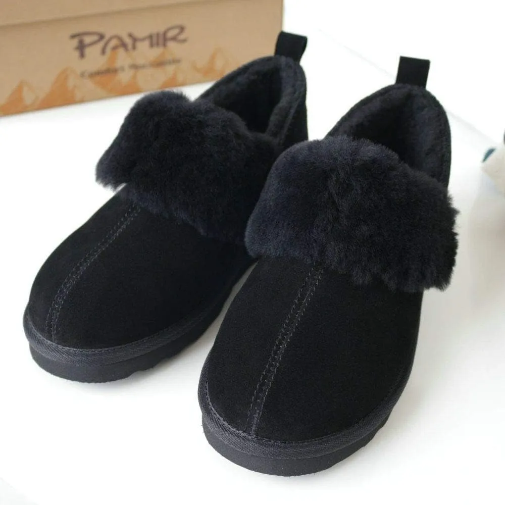 PAMIR Women's Genuine Suede Shearling Ankle Moccasin Booties Slippers Boots Memory Foam Indoor Outdoor