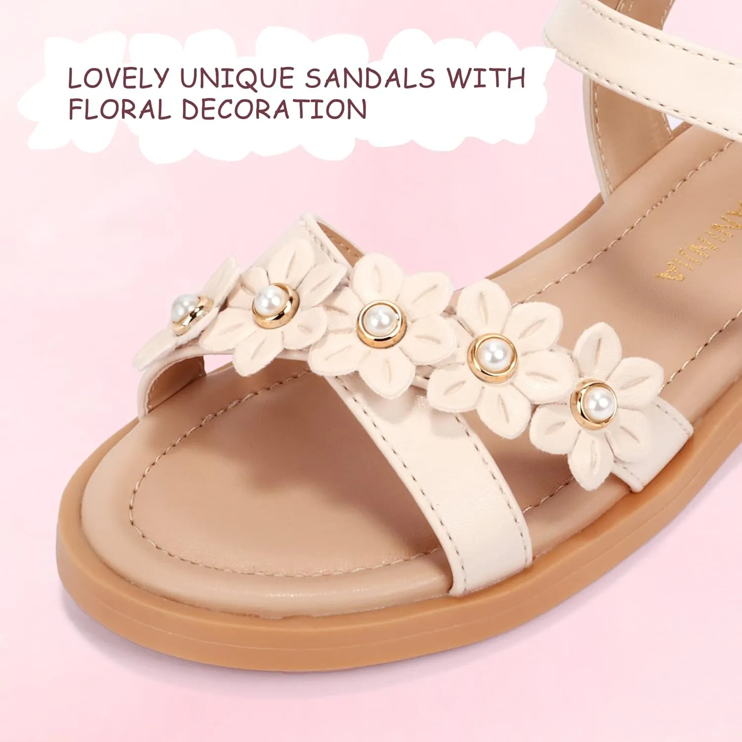 PANDANINJIA Elva Girls Sandals Open Toe Cute Flats Dress Sandals Cross Strappy Summer Shoes Toddler/Little Kid/Big Kid