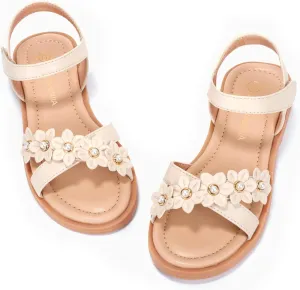 PANDANINJIA Elva Girls Sandals Open Toe Cute Flats Dress Sandals Cross Strappy Summer Shoes Toddler/Little Kid/Big Kid