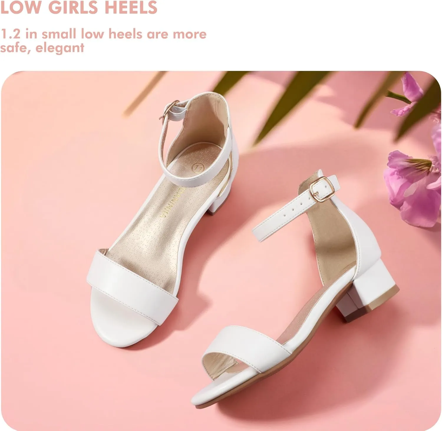 PANDANINJIA Girls Dress Shoes Toddler Kids Heels Sandals Ankle Strap Wedding Party Phoebe Flower Girl Shoes