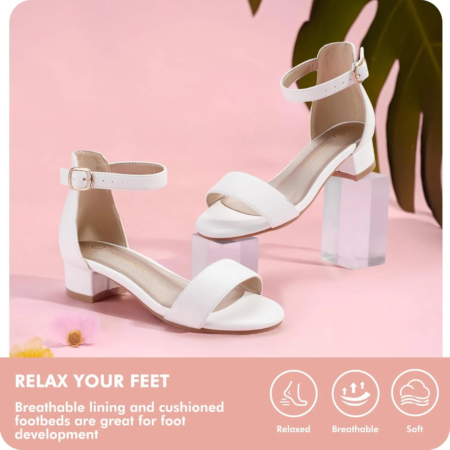 PANDANINJIA Girls Dress Shoes Toddler Kids Heels Sandals Ankle Strap Wedding Party Phoebe Flower Girl Shoes