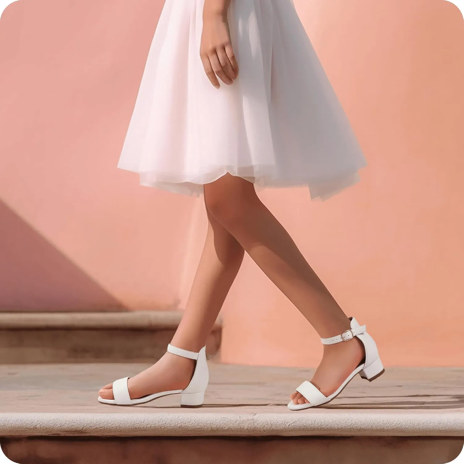 PANDANINJIA Girls Dress Shoes Toddler Kids Heels Sandals Ankle Strap Wedding Party Phoebe Flower Girl Shoes