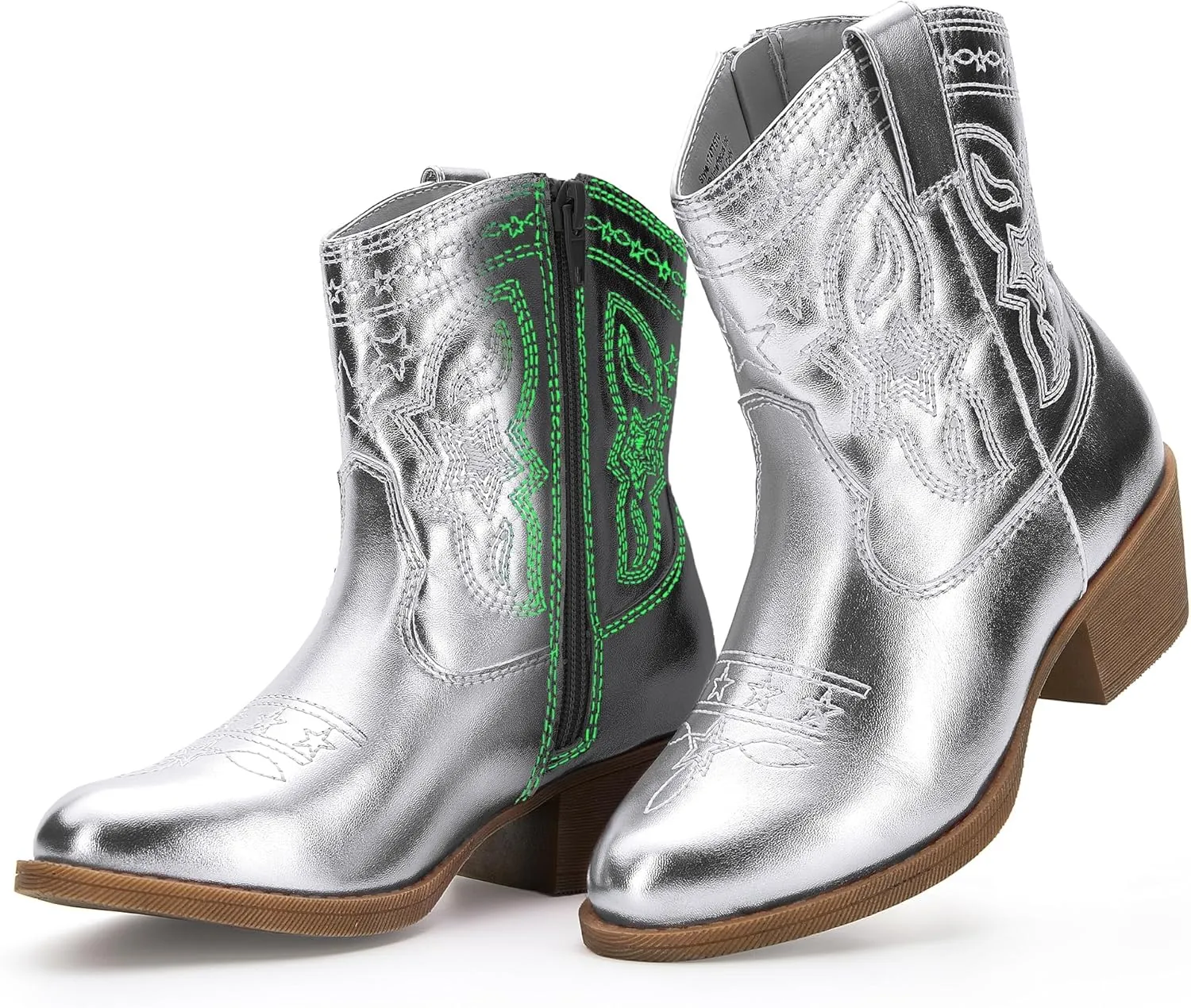 PATPAT Kids Cowboy Boots for Girls and Boys – Western Mid Calf Cowgirl Boots with Embroidered and Zipper Design, Riding Shoes for Little Kid/Big Kid