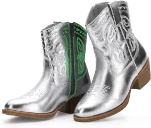 PATPAT Kids Cowboy Boots for Girls and Boys – Western Mid Calf Cowgirl Boots with Embroidered and Zipper Design, Riding Shoes for Little Kid/Big Kid