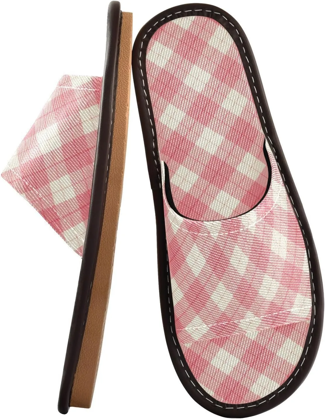 Pink Buffalo Check Womens Shower Slippers Summer Slides Sandals for Outdoor Hotel Home