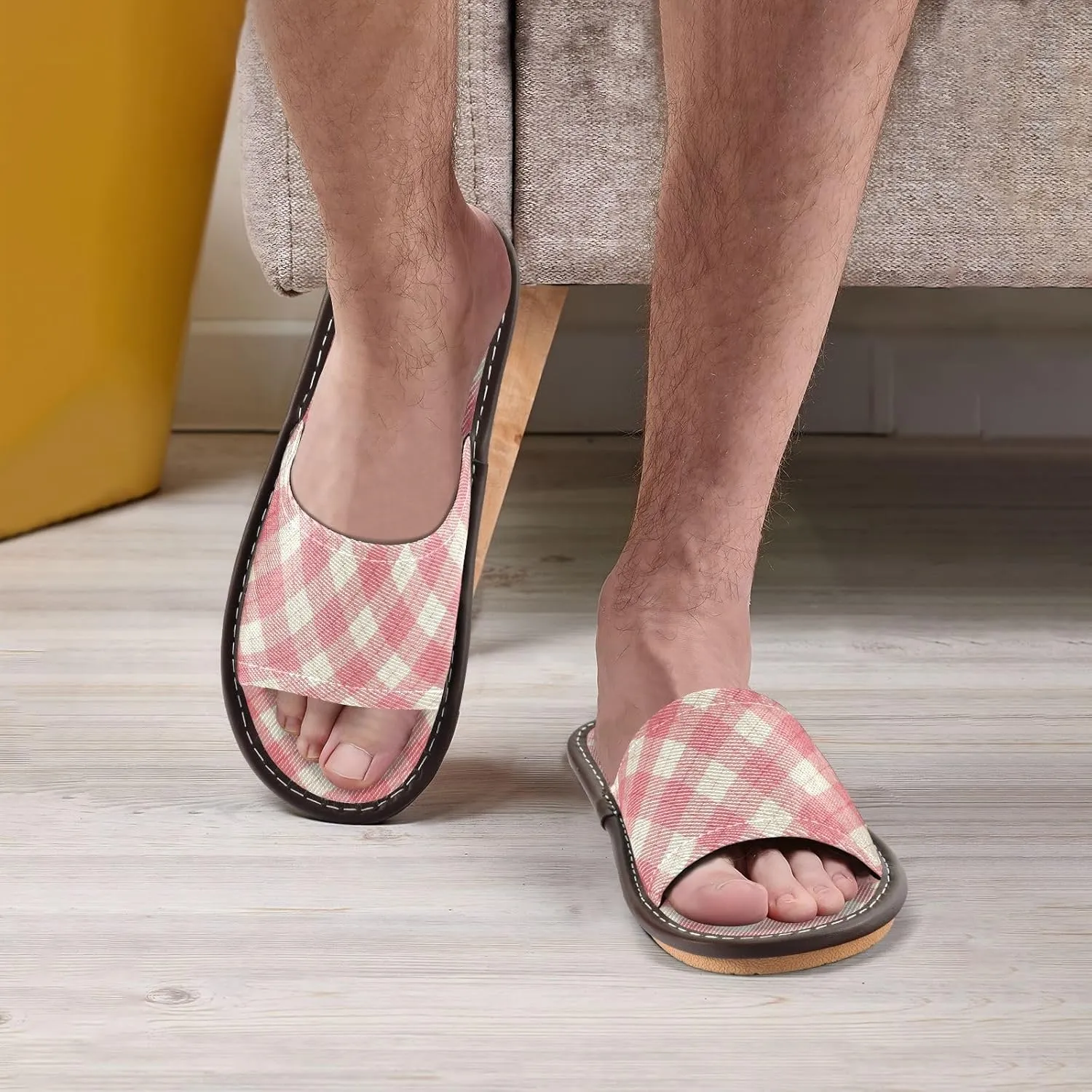 Pink Buffalo Check Womens Shower Slippers Summer Slides Sandals for Outdoor Hotel Home