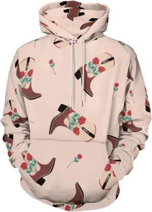 Pink Cowgirl Boots And Hats Hoodies for Men Cartoon Cowboy Womens Mens Sweatshirt