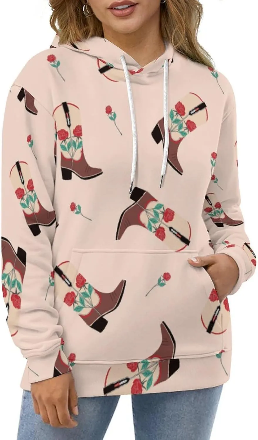 Pink Cowgirl Boots And Hats Hoodies for Men Cartoon Cowboy Womens Mens Sweatshirt