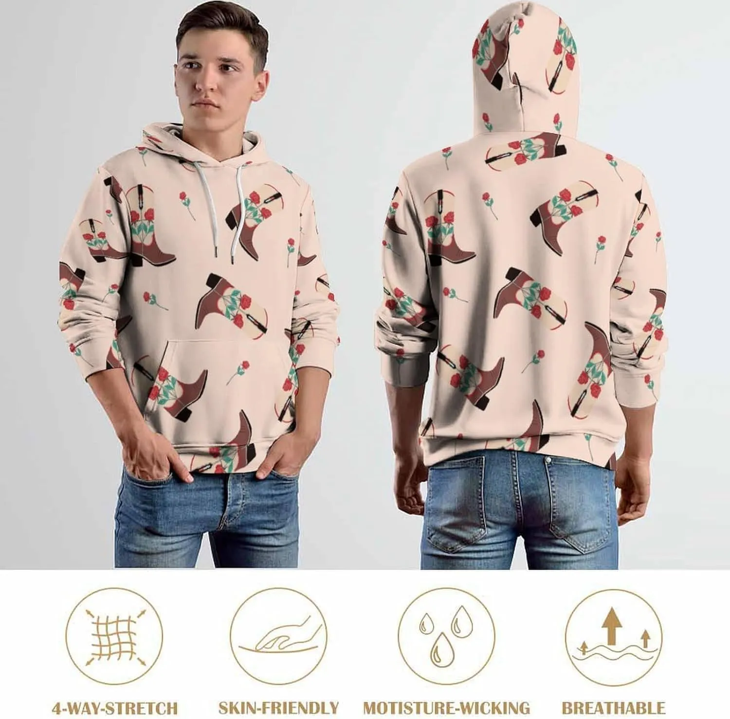 Pink Cowgirl Boots And Hats Hoodies for Men Cartoon Cowboy Womens Mens Sweatshirt