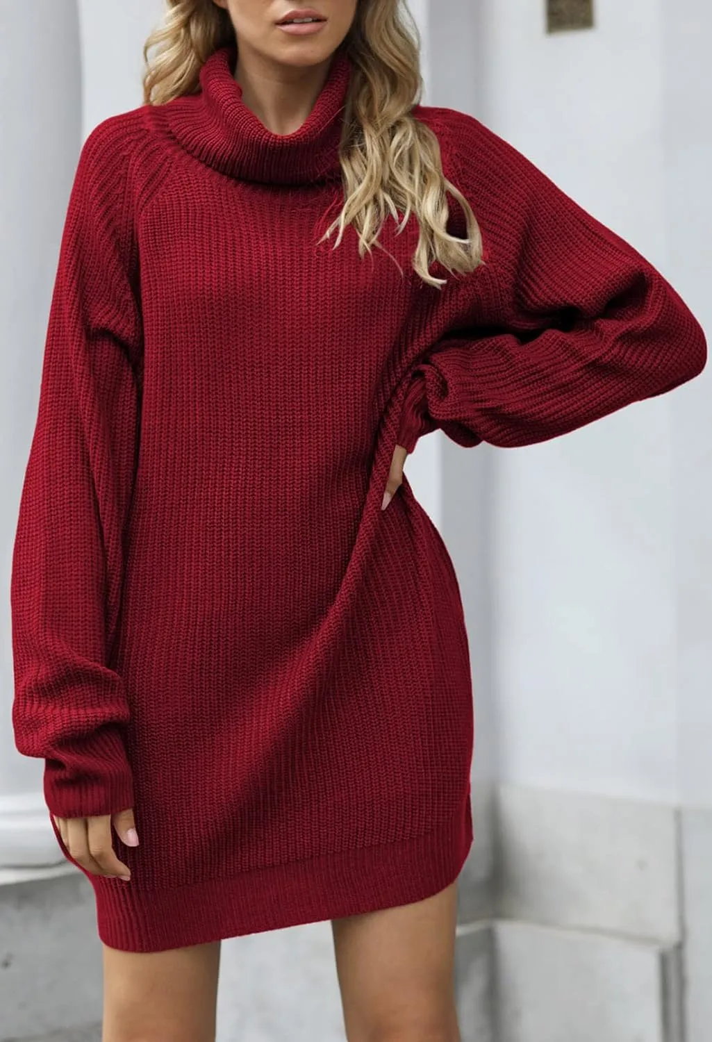Pink Queen Women's Loose Turtleneck Oversize Long Pullover Sweater Dress