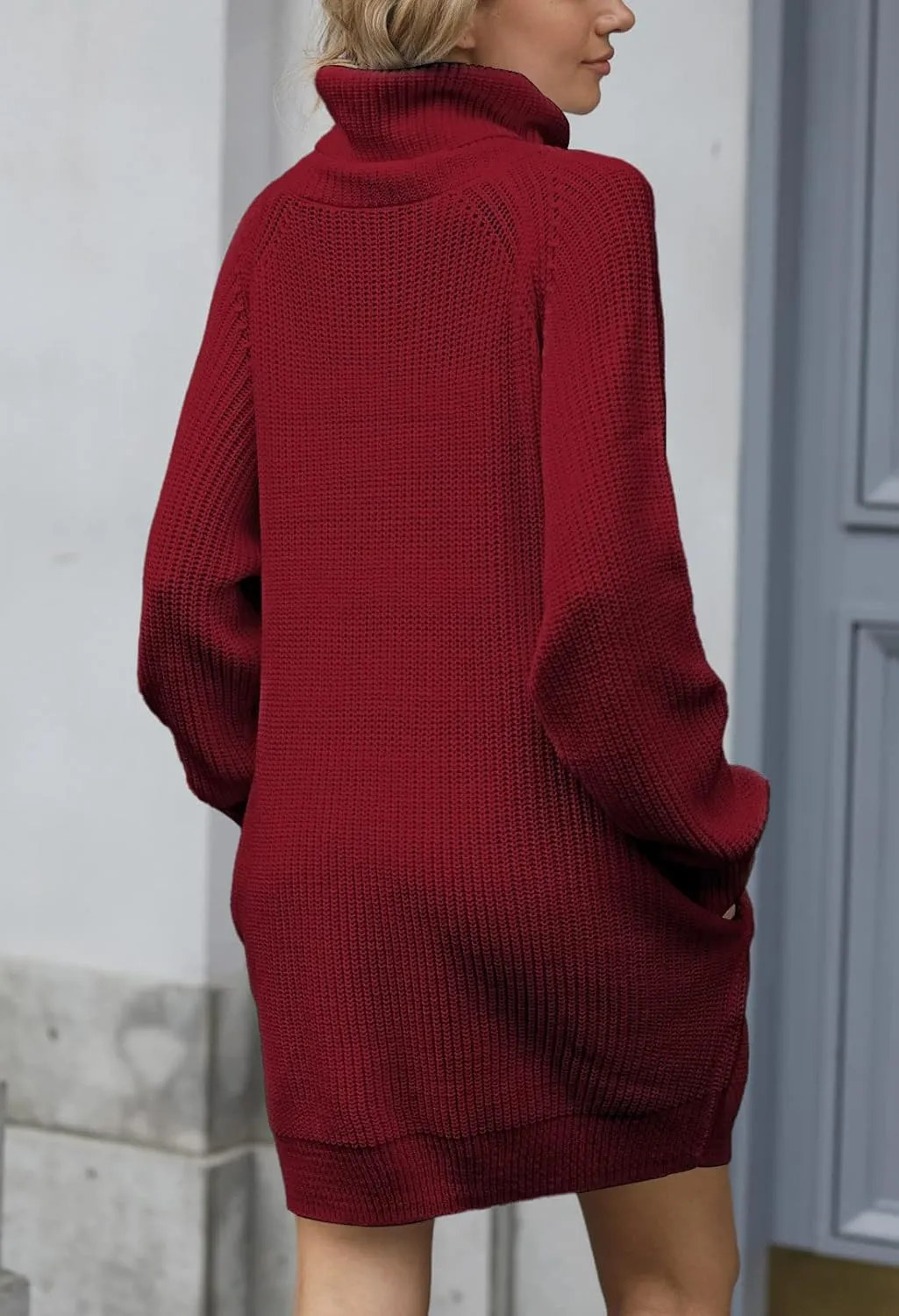 Pink Queen Women's Loose Turtleneck Oversize Long Pullover Sweater Dress