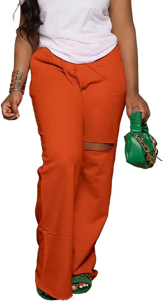 PINSV Wide Leg Pants for Women Drawstring Baggy Casual Sweatpants