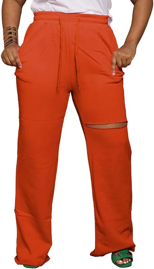 PINSV Wide Leg Pants for Women Drawstring Baggy Casual Sweatpants