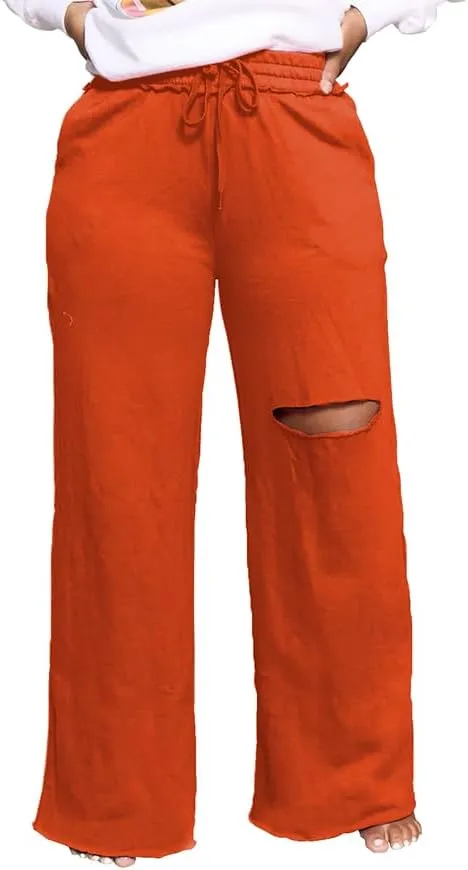 PINSV Wide Leg Pants for Women Drawstring Baggy Casual Sweatpants