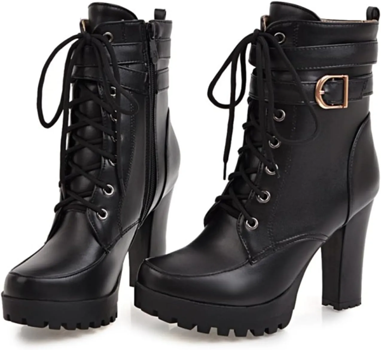 Platform Boots For Women Black Chunky Boot Goth Ankle Booties Bead Lace Lolita Dress Shoes With Zipper
