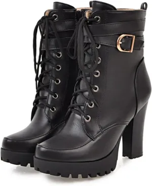 Platform Boots For Women Black Chunky Boot Goth Ankle Booties Bead Lace Lolita Dress Shoes With Zipper