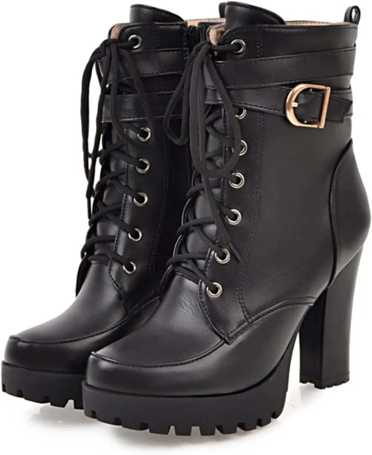 Platform Boots For Women Black Chunky Boot Goth Ankle Booties Bead Lace Lolita Dress Shoes With Zipper