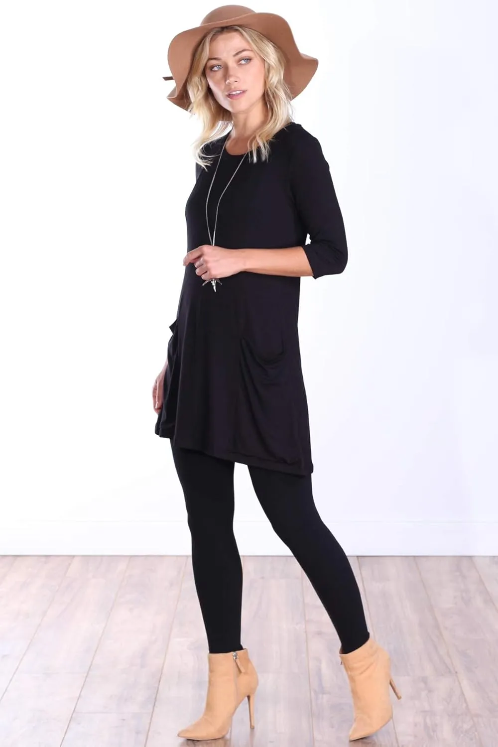 Popana Womens 3/4 Sleeve Tunic Top with Pockets - Made in USA Long Shirts to Wear with Leggings - Tunic Pullover for Women