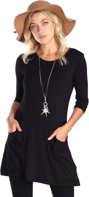 Popana Womens 3/4 Sleeve Tunic Top with Pockets - Made in USA Long Shirts to Wear with Leggings - Tunic Pullover for Women