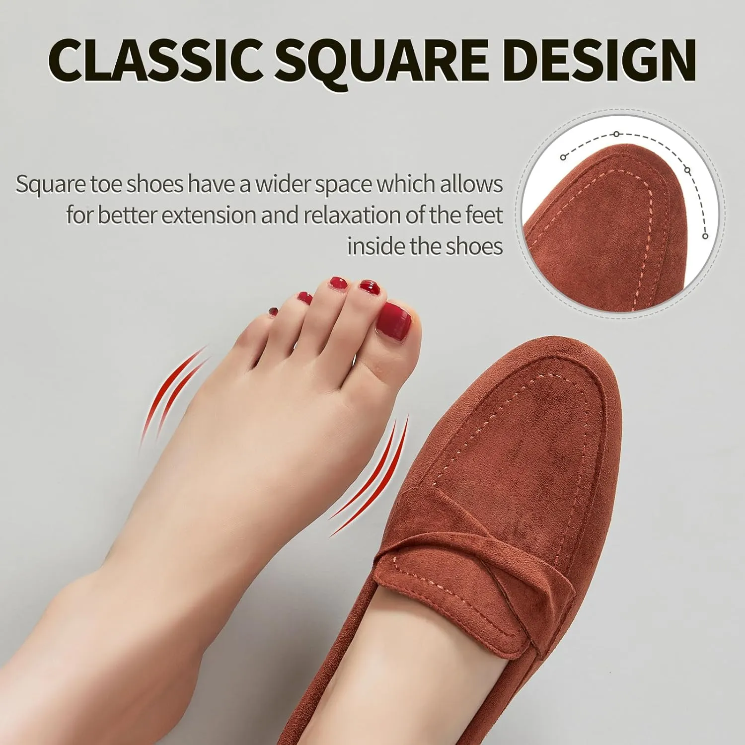 POVOGER Loafers for Women Slip on Shoes Black Flats Shoes Comfortable Work Shoes for Women Square Toe Ballets Flats