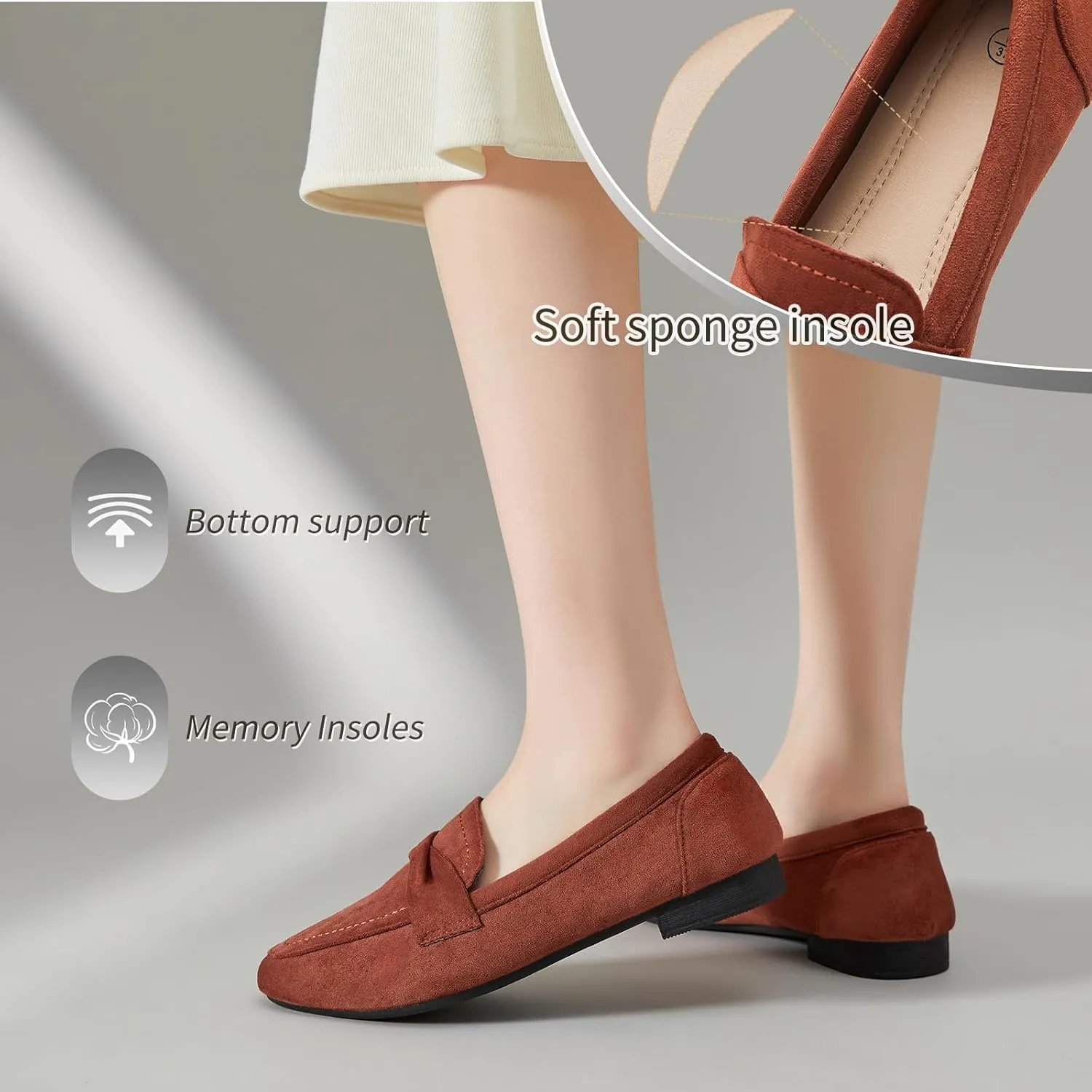 POVOGER Loafers for Women Slip on Shoes Black Flats Shoes Comfortable Work Shoes for Women Square Toe Ballets Flats
