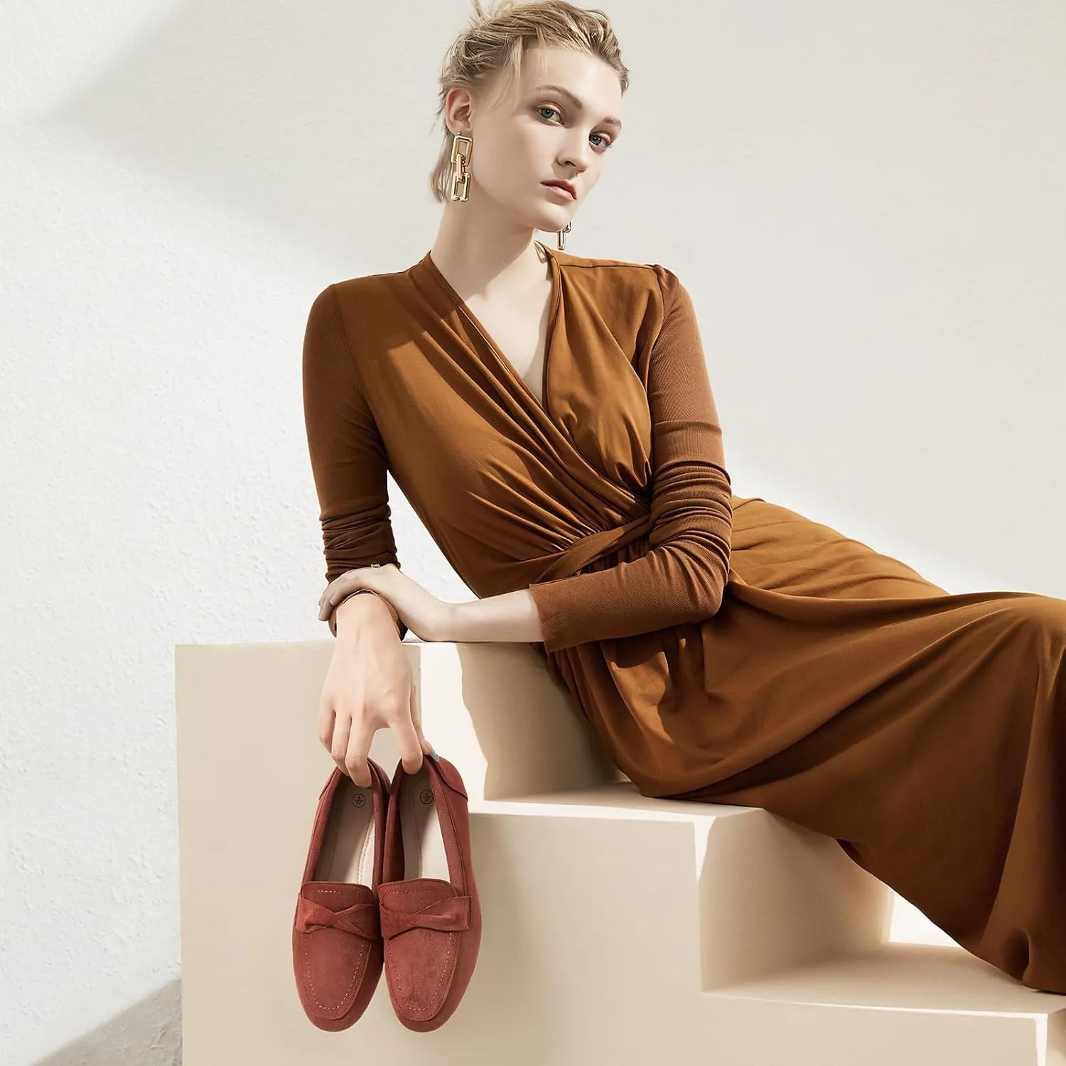 POVOGER Loafers for Women Slip on Shoes Black Flats Shoes Comfortable Work Shoes for Women Square Toe Ballets Flats