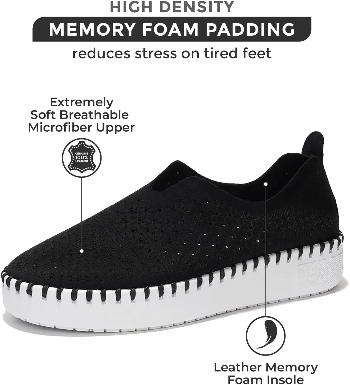 Project Cloud Platform Sneakers for Women - Leather Insole Loafers for Women with Memory Foam - Casual Slip On Womens Loafers with Flexible Outsole (Aster)