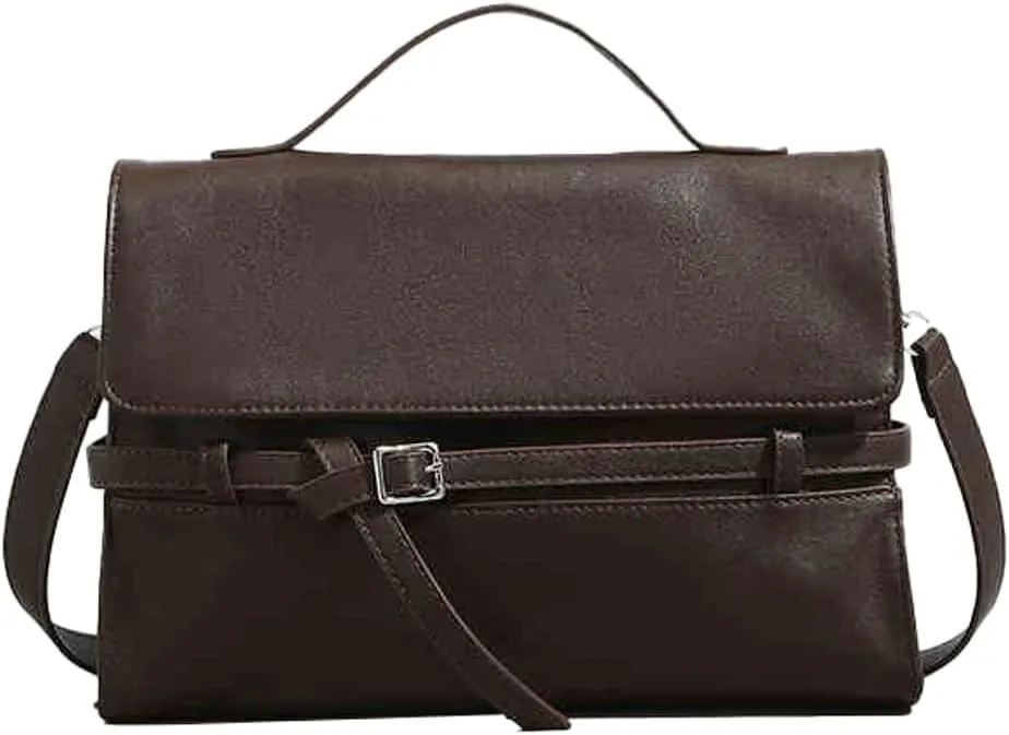 PU Leather Belted Top-handle Satchel Shoulder Bags Vintage Work Tote Purses for Women 2025 Crossbody Handbags Hobo Bag