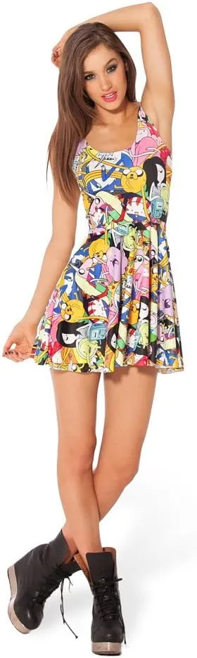 QZUnique Women's Cartoon Printed Stretchy Sleeveless Pleated Fit and Flare Skater Dress