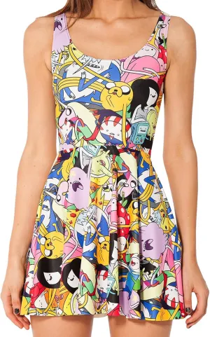 QZUnique Women's Cartoon Printed Stretchy Sleeveless Pleated Fit and Flare Skater Dress