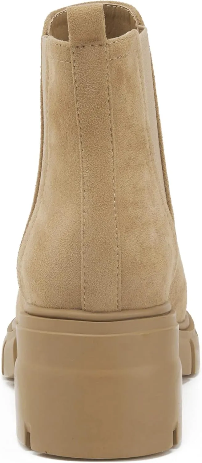 REDTOP Women's Chelsea Boots Elastic Chunky Block Heel Platform Lug Sole Ankle Booties