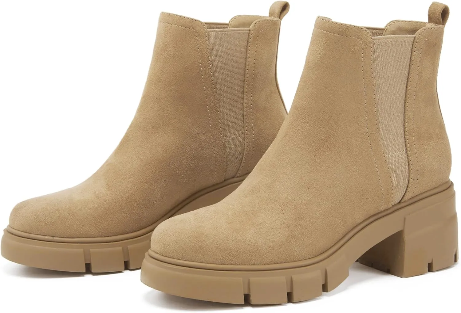 REDTOP Women's Chelsea Boots Elastic Chunky Block Heel Platform Lug Sole Ankle Booties