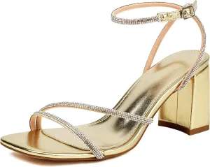 Rhinestone Heeled Sandals for Women, Chunky Block Heels for Prom, Sexy Strappy Heels Summer Sandals Open Toe Mid Heels for Women