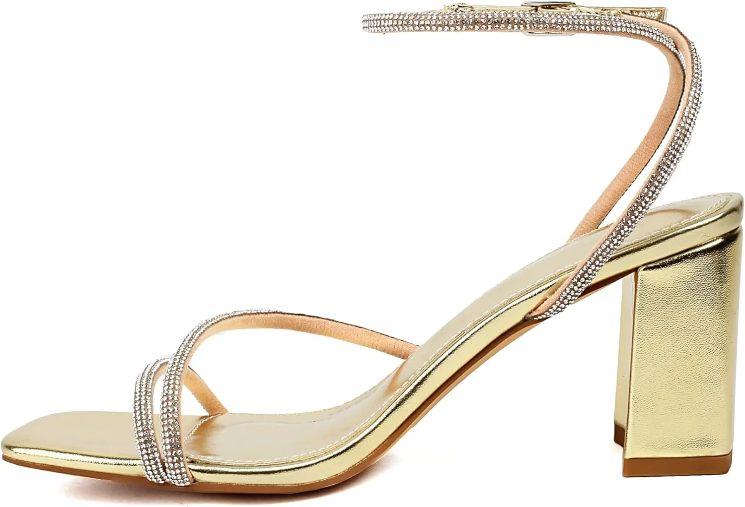 Rhinestone Heeled Sandals for Women, Chunky Block Heels for Prom, Sexy Strappy Heels Summer Sandals Open Toe Mid Heels for Women