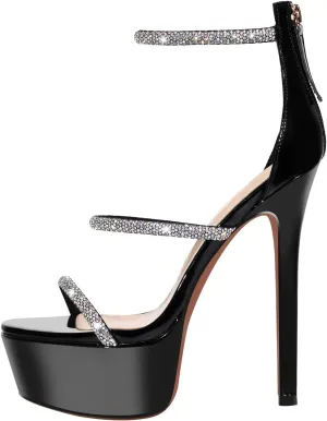 richealnini Platform Heel for Women Crystal Sandals with Rhinestone Straps Buckle Stiletto High Heels