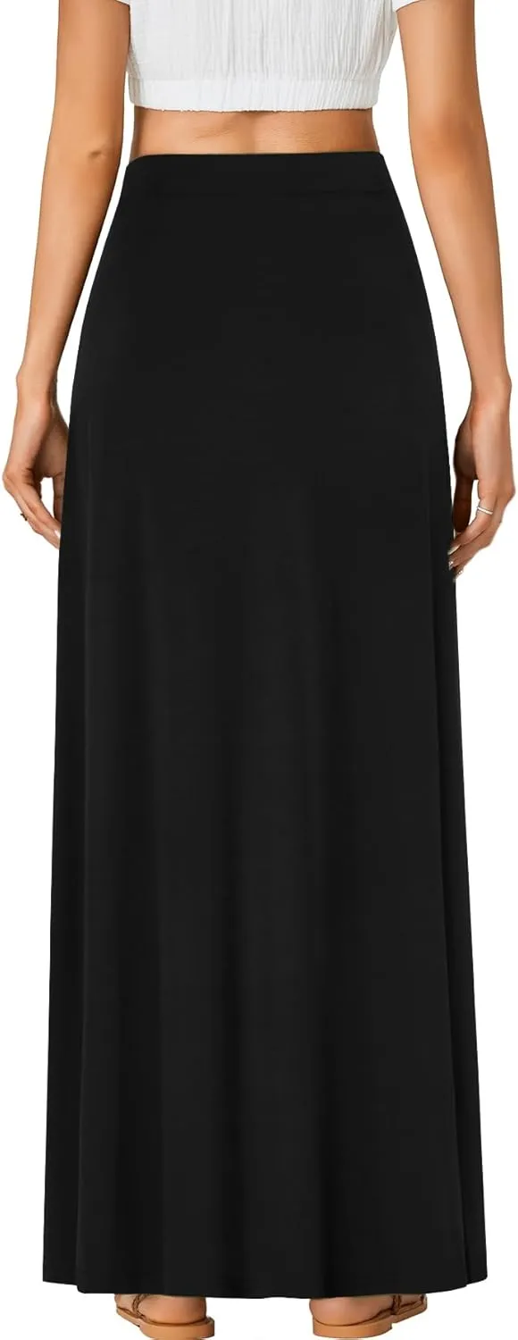 Rooscier Women's High Waist Button Front A-Line Long Maxi Skirt with Pockets