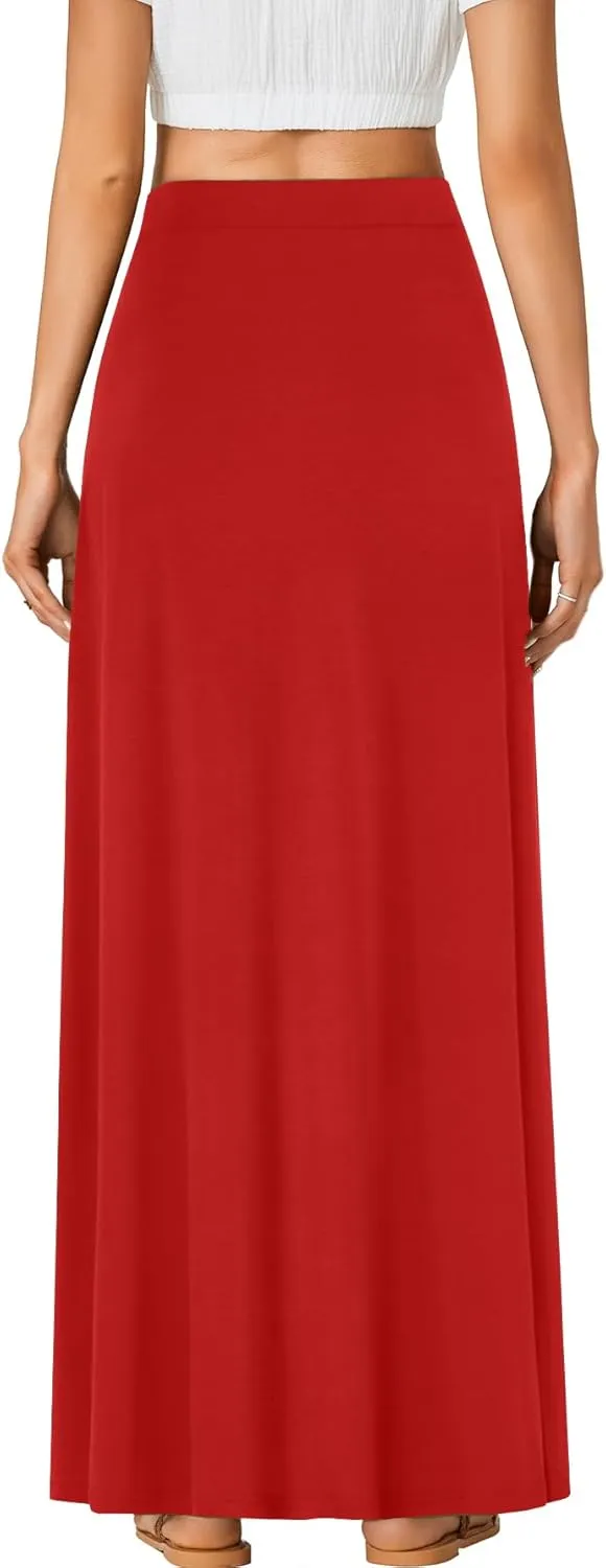 Rooscier Women's High Waist Button Front A-Line Long Maxi Skirt with Pockets